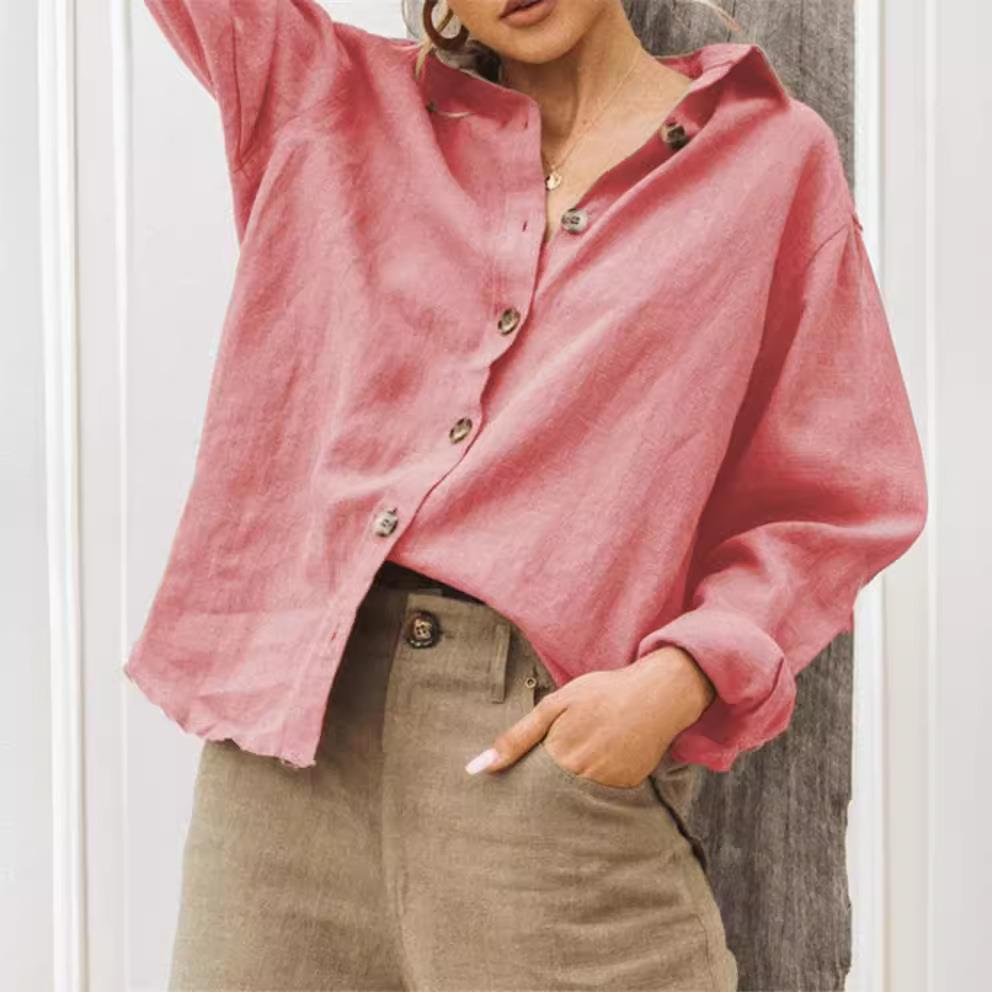 Women's Long Sleeve Cotton Lin - Linen Fabric Natural ulasan dan harga