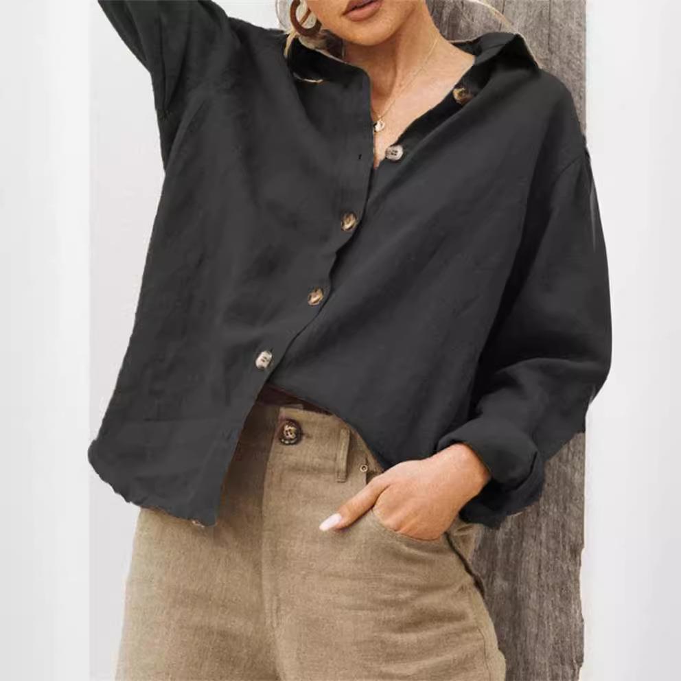 Women's Long Sleeve Cotton Lin - Linen Fabric Natural ulasan dan harga