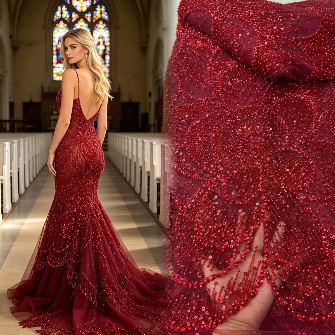 Nigerian Velvet Sequins Lace F - Velvet Fabric Embroidery ulasan dan harga