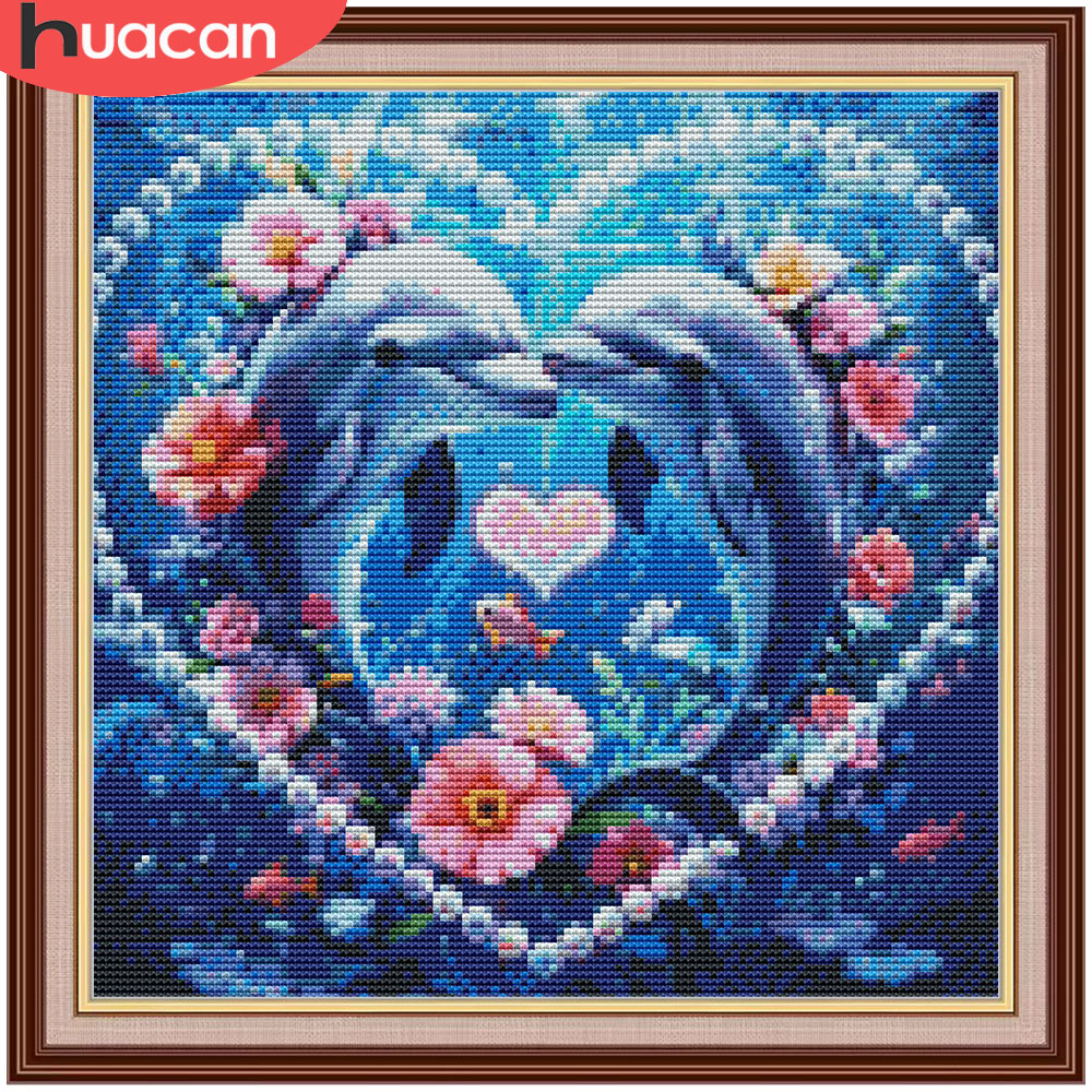 HUACAN Cross Stitch Sets Dolph - Embroidery Kurta Men ulasan dan harga
