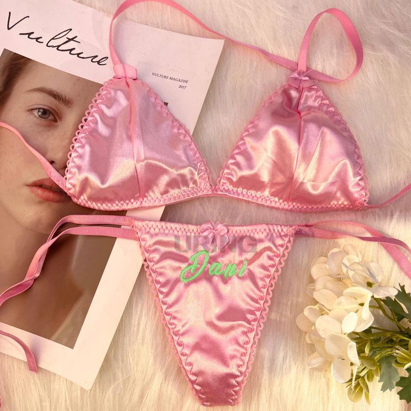 Custom Thongs Bra Sets Bikini  - Embroidery Names ulasan dan harga