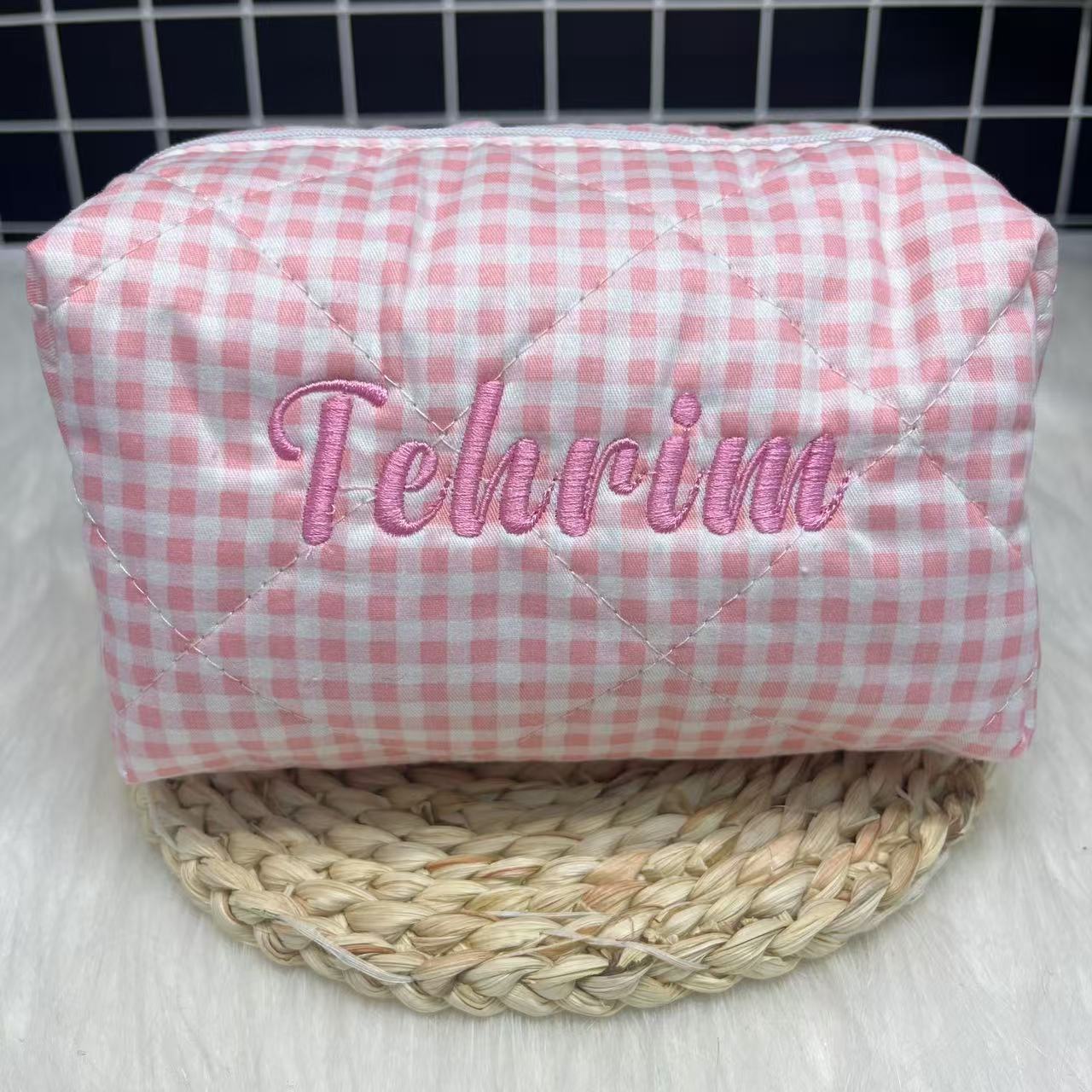 Large Capacity Striped Cosmeti - Embroidery Names ulasan dan harga