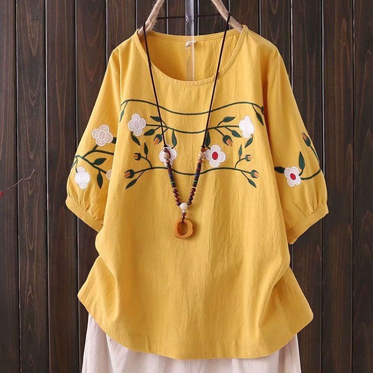 Plus-size Women's Spring and S - Embroidery On Shirt ulasan dan harga