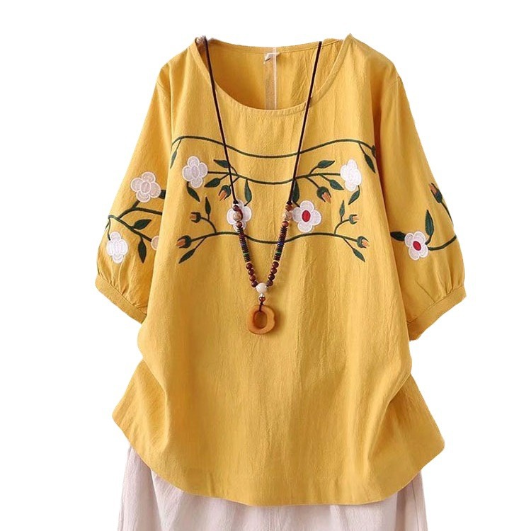 Plus-size Women's Spring and S - Embroidery On Shirt ulasan dan harga